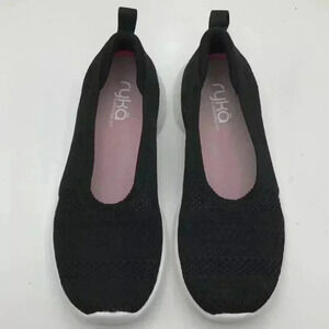 Ryka Womens Balet Flats Shoes Black White Slip On Mesh Round Toe Low